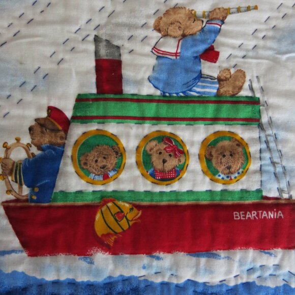 Vintage Handmade Handsewn Bears On Go Micky Mouse Double Sided Cotton Quilt - Picture 9 of 16